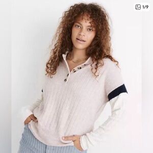 NWT Madewell Wool & Alpaca Blend Sweater in Pink with Navy‎ and White size small